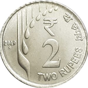 The 2 Rupees coin issued between 2019 and 2021 features a striking reverse design where the grain motifs play a central role